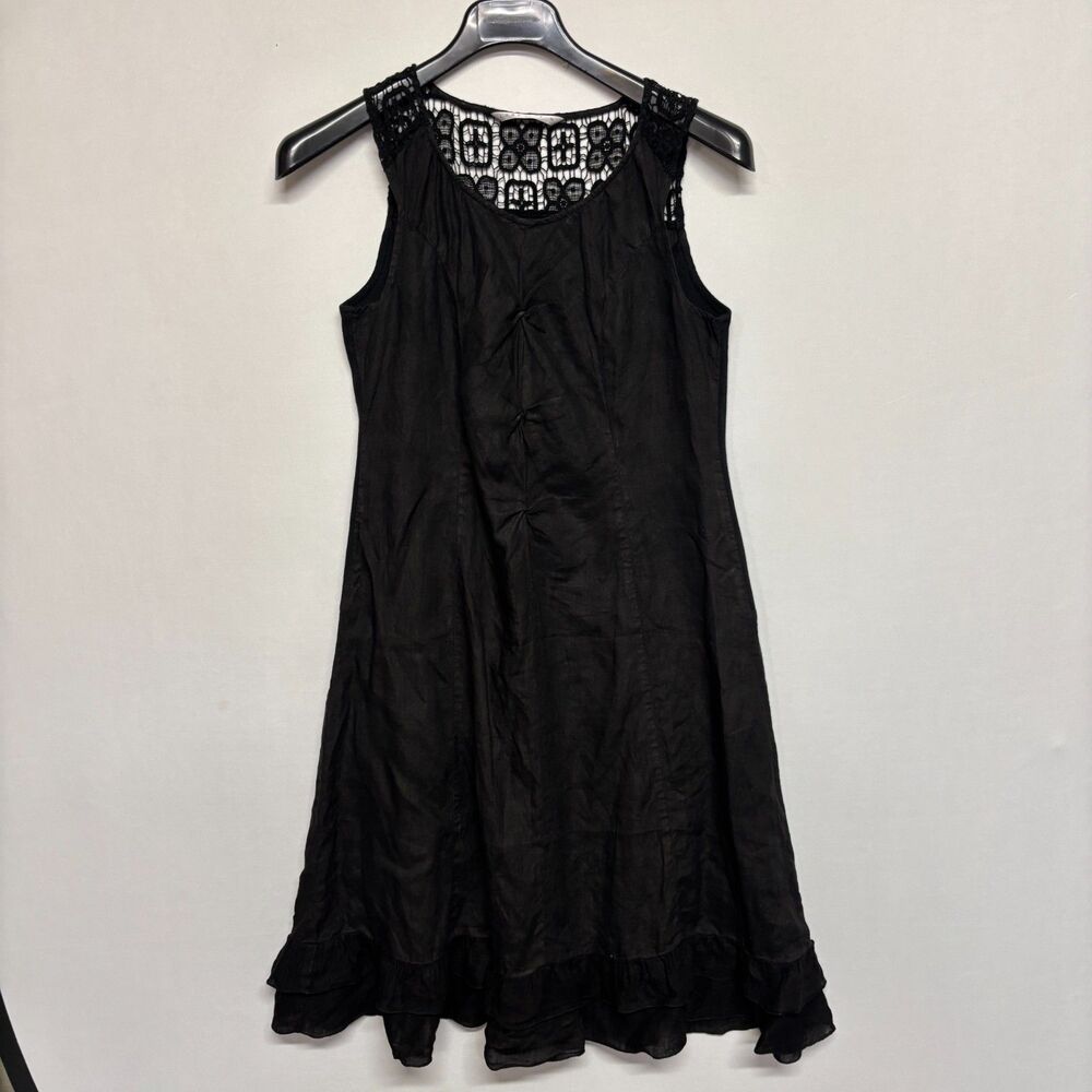 Luna Luz Women 100% Linen Sleeveless Midi Dress Size Small Black C141 -2